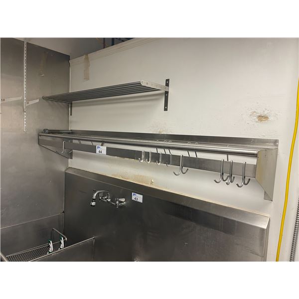 STAINLESS STEEL 72"W X 12"D COMMERCIAL WALL HUNG DRYING RACK & STAINLESS STEEL 48"W X 11"D WALL