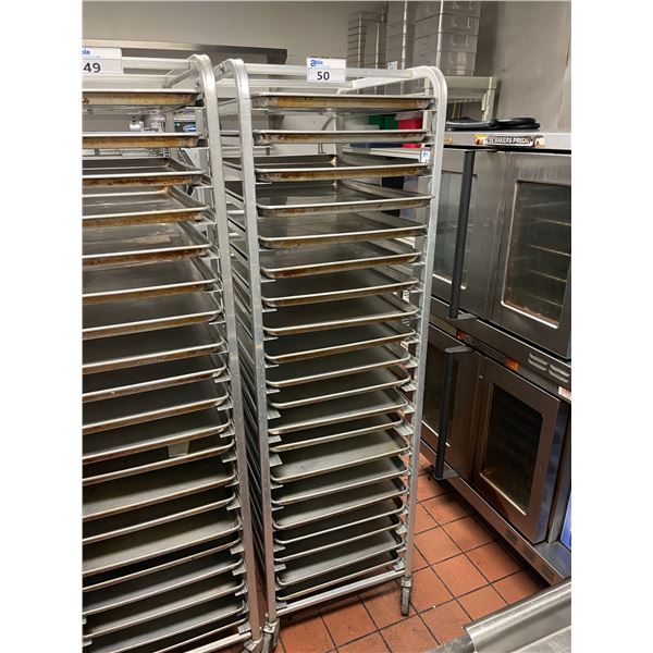 ALUMINUM 20 TRAY MOBILE COMMERCIAL BAKERS RACK WITH 20 COMMERCIAL BAKING SHEETS