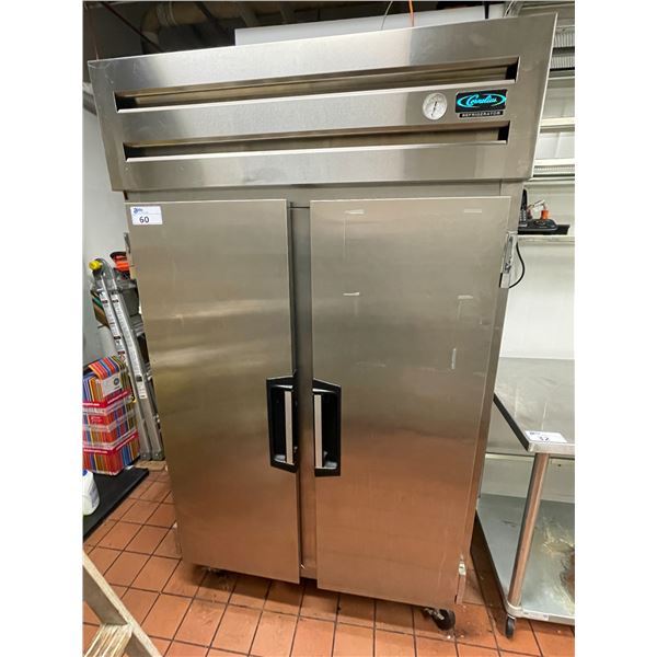 CORNELIUS STAINLESS STEEL 2 DOOR COMMERCIAL MOBILE REACH-IN COOLER ( NOT WORKING, NEEDS REPAIRS )