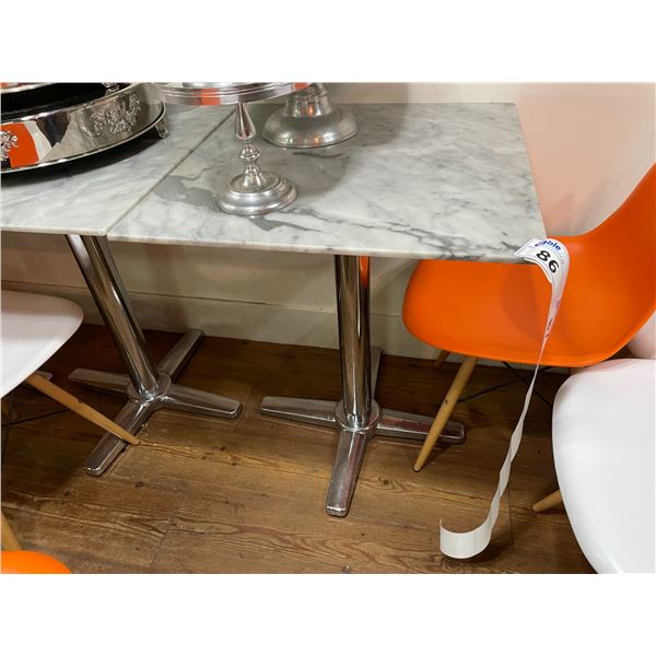 WHITE MARBLE TOP 24" SQUARE SINGLE PEDESTAL COMMERCIAL CAFE TABLE