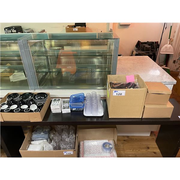 ASSORTED CHEF APRONS, SPOONS, COFFEE CUPS / SAUCERS, WATER CUPS, SPRINKLES, & CUPCAKE ACCESSORIES