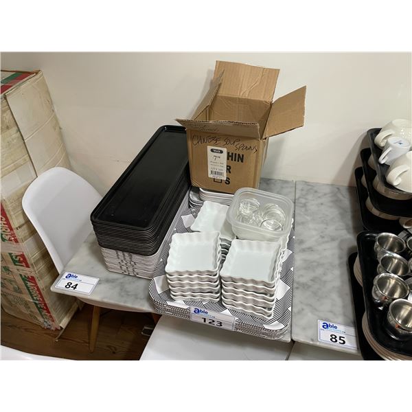 ASSORTED SERVING TRAYS & RAMEKINS