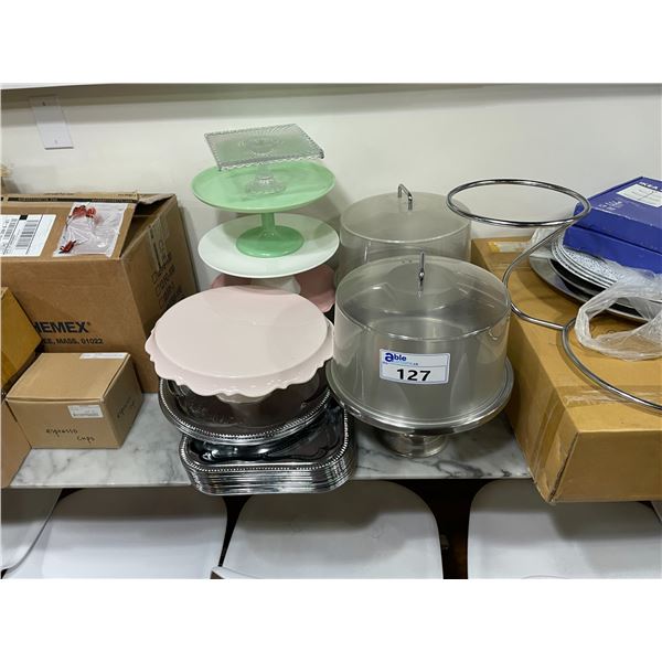 METAL SERVING TRAYS & ASSORTED CAKE STAND