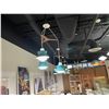 Image 1 : 5 BLUE / WHITE / WOOD 3 PENDENT CEILING LIGHTS