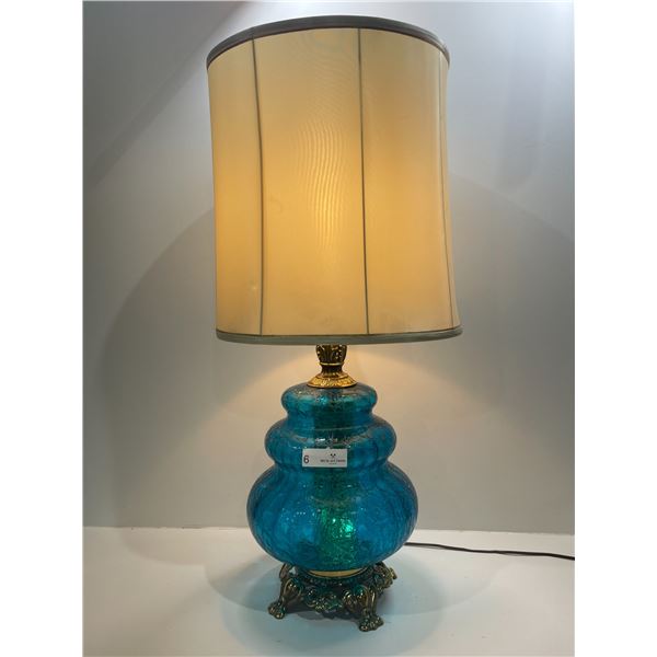 Vintage Blue Crackle Glass Base Lamp