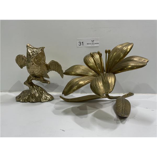 Gold Owl Figurine, And Gold Rose Decoration