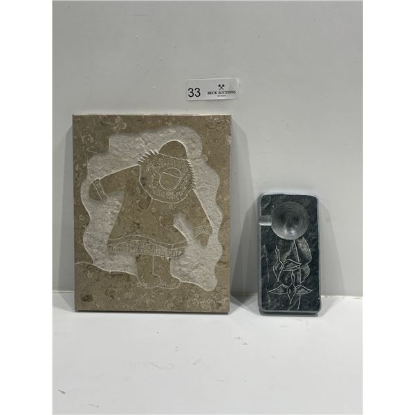 David Bernett Sculpture, "Inuit Child", And Soap Stone Plaque