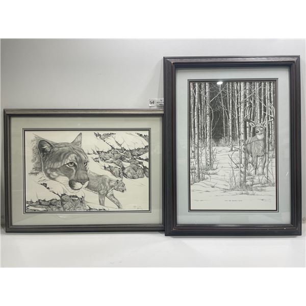 B Brown, "Off The Beaten Path" Print 19L x 25W, And Cougar Print Same Artist 18L x 24W
