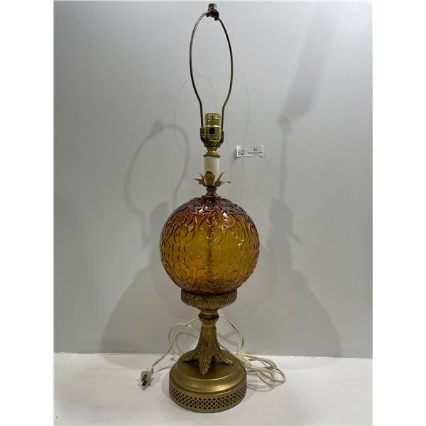 Vintage Amber Glass Lamp Untested, No Shade, 30H x 8W