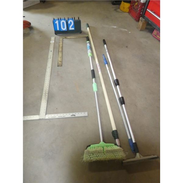 wash broom, squeegie, poles, squares