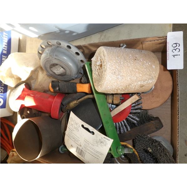 wire wheel, wire cups, pry bar, c-clap, disc brake