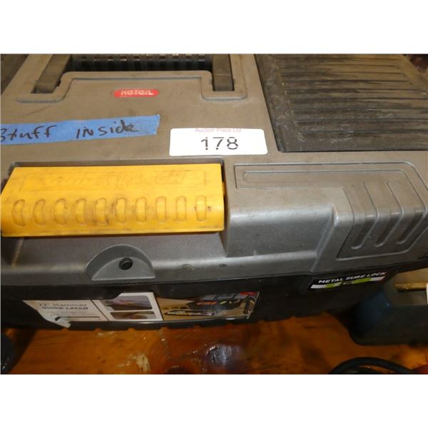 tool box w/ contents: screwdrivers, screws, etc