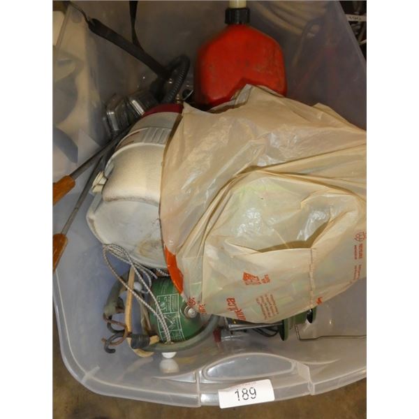 jerry cans, camp cookers, fish finder, lantern, ig