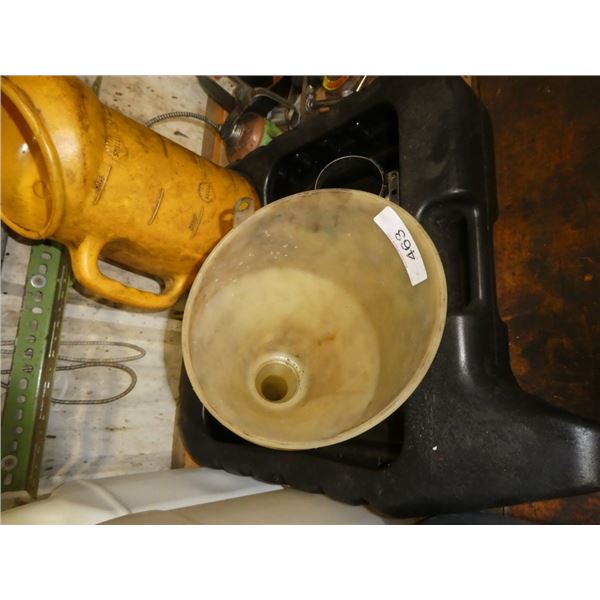 Oil Jug, Funnel and  Square Oil Drain Pan