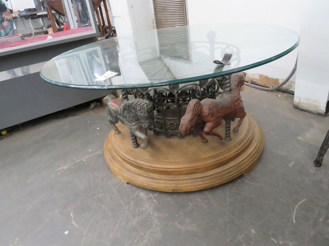 Carousel Table Stop Carousel Horse Base Rotating Glasstop Coffee Table