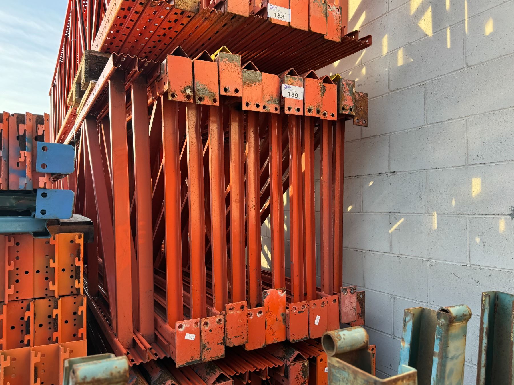 LOT OF 12PCS ORANGE INDUSTRIAL PALLET RACKING 20FT X 42
