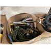 Image 3 : 3 BOXES OF ASSORTED PPE ITEMS, EXTENSION CORDS, VARIOUS METAL SHOP TOOL ITEMS, & BIN OF STRAPS