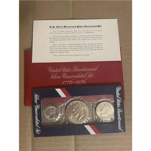 US Mint Bicentennial 40% Silver Uncirculated Set 1776-1976 - 3 Silver Coins