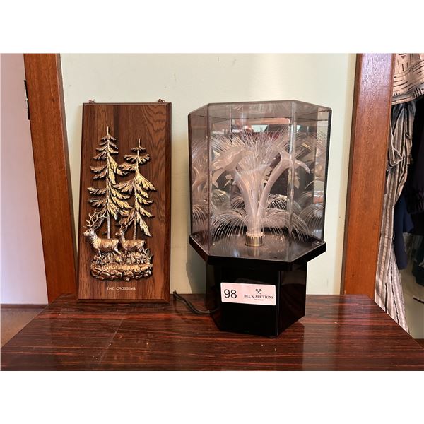 L.E.D Flower Lamplight With Wooded Metal Engrave Wall Decor W7H11D7