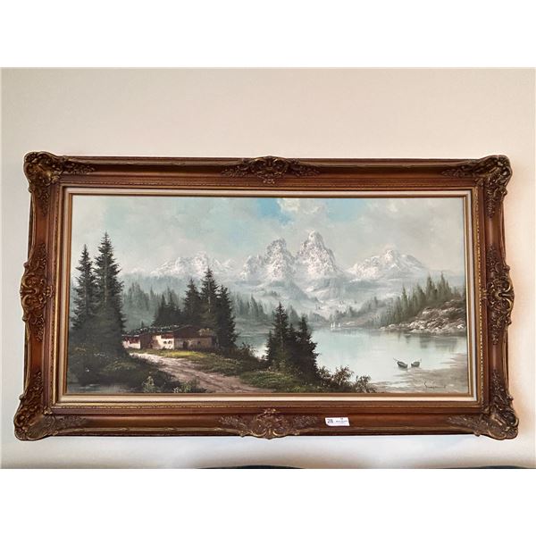 Cottage Over Looking Mountains Large Art Piece 55W 28H