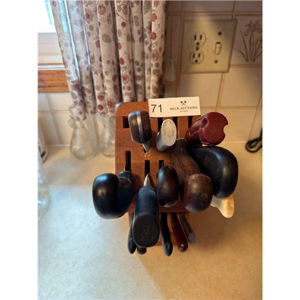 Wooden Knife Block Full Of Knives