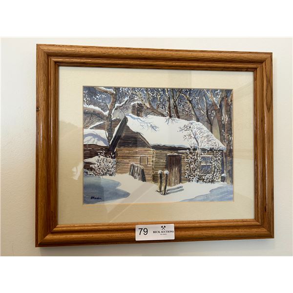Snowing Log Cabin Painting 12H 15L