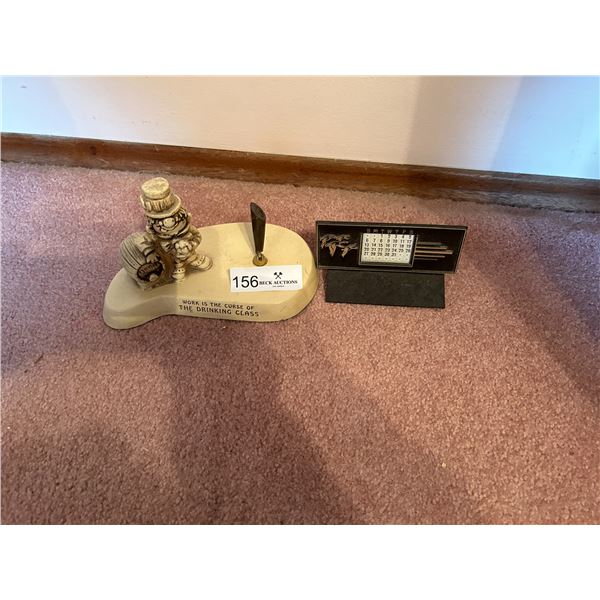 Statue Figurine With A Pen Holder And Calendar