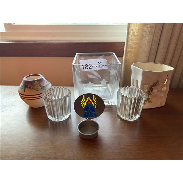 Assorted Glassware With ceramic vases