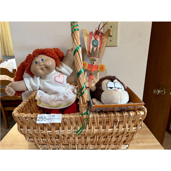 Cabbage Patch Doll And Monkey Stuffy With Basket