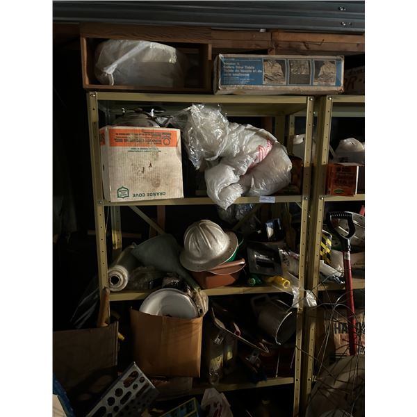 Metal Shelf With Assorted Items And Hard Hat
