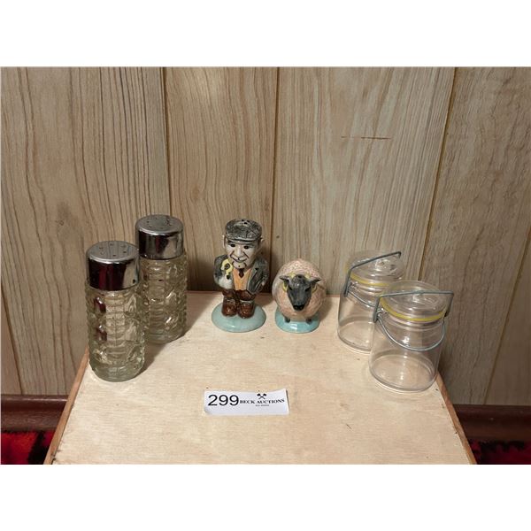 Glass Salt And Pepper Shakers With Ceranmic Sheep Design