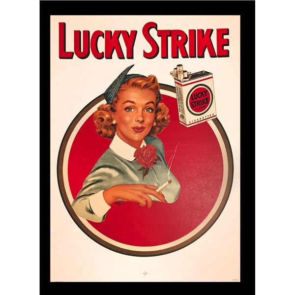 1940s LUCKY STRIKE CIGARETTES POSTER MOUNTED ON LINEN.