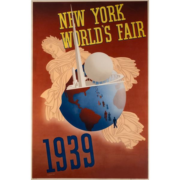 1939 NEW YORK WORLD'S FAIR POSTER MOUNTED ON LINEN.