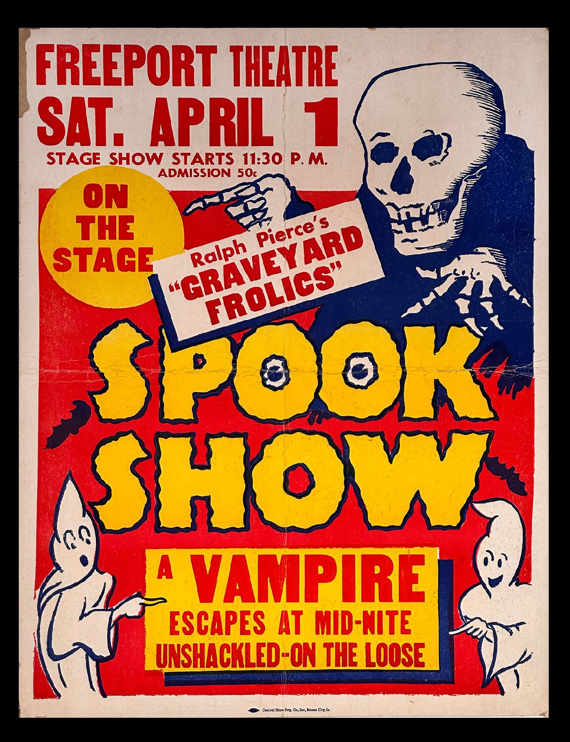 VINTAGE 1940s BOB NELSON AND HIS GHOST FRIENDS SPOOK SHOW POSTER.