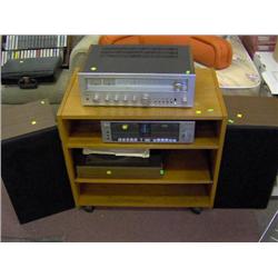 AMP, TAPE DECK, RECORD PLAYER AND 2 SPEAKERS