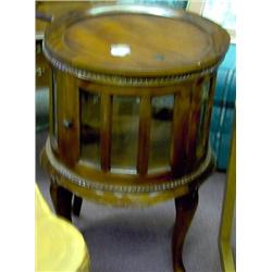 MAHOGANY CURIO CABINET / TABLE W/ SERVING TRAY