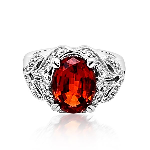 6.28CT NATURAL MALAYA GARNET 14K W/G RING
