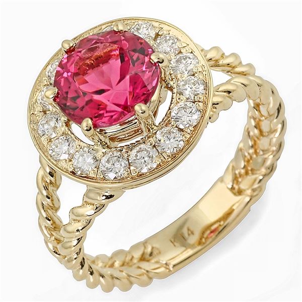 1.87ct Pink Tourmaline 14 K Yellow Gold Ring