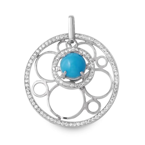 2.82ct Turquoise 14 K White Gold Pendant