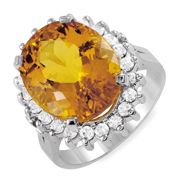 11.41ct Yellow Topaz 14 K White  Gold Ring
