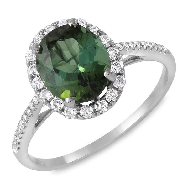 2.25ct Green Tourmaline 14 K White  Gold Ring
