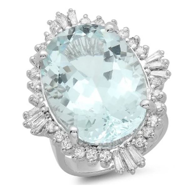 19.45ct Aqua 14 K White Gold Ring