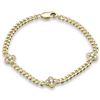 Image 1 : 0.59ct 14K Yellow Gold Diamond Cuban Chain Flower Bracelet 7" Long
