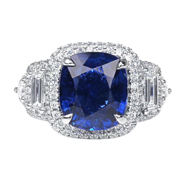 GIA Certified 4.45ct Burma No Heat Royal Blue Sapphire 18K White Gold Ring