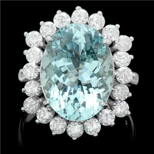 14k Gold 7.50ct Aquamarine 1.60ct Diamond Ring