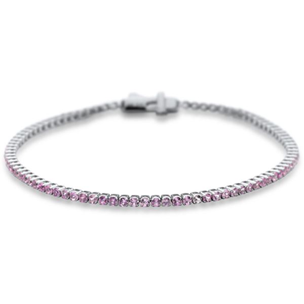 2.45ct Natural Pink Sapphire 14K White Gold Tennis Bracelet