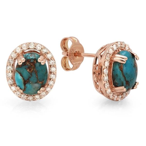 2.03ct Copper Turquoise 14 K Rose Gold Earrings