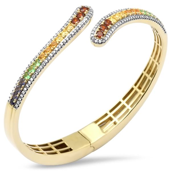 3.34ct 14K Yellow Gold Diamond & Multi Color Gemstone Bangle Bracelet