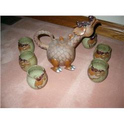Dragon pottery teapot w/6 cups