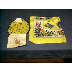 French handkerchief, silk trivet, 1960's Swiss sca